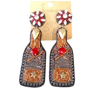 Champagne Bottle Statement Earrings - Sparkly & Fun